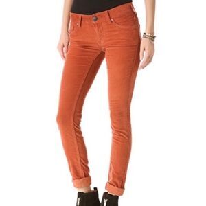 Free People Raw Hem Skinny Corduroy Pants In Fired Chestnut
